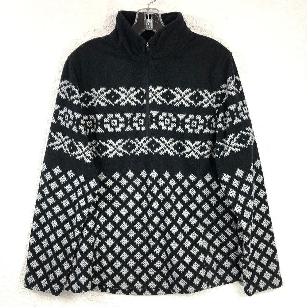 Lands' End Black and White 1/4 Zip Mock Neck Pullover Size L 14/16